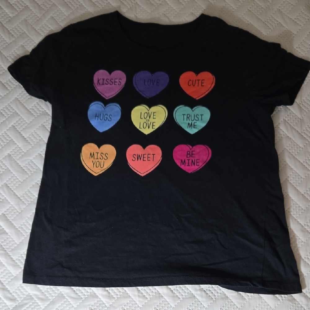 Gildan Kids Black Tee with Colorful Heart Designs